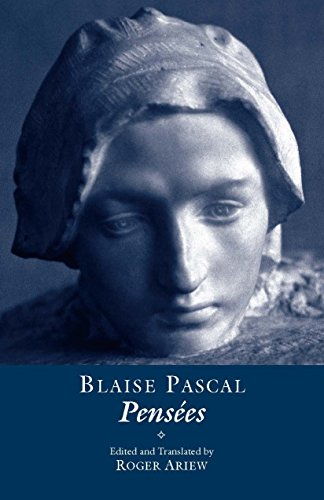 Book cover of Pensées by Blaise Pascal featuring a blue-toned sculpture of a face.