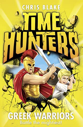 Book cover: Greek warrior and boy with swords, yellow background.