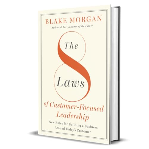 Book cover with title “The 8 Laws of Customer-Focused Leadership” in red text.