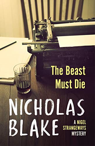 Book cover with a vintage typewriter, glass, and title: "The Beast Must Die.