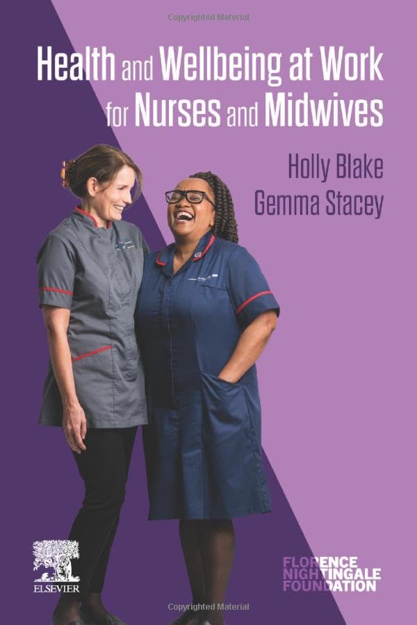 Book cover featuring two smiling nurses, titled “Health and Wellbeing at Work.”