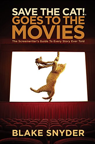 Book cover showing a cat hanging from a rope on a movie theater screen.