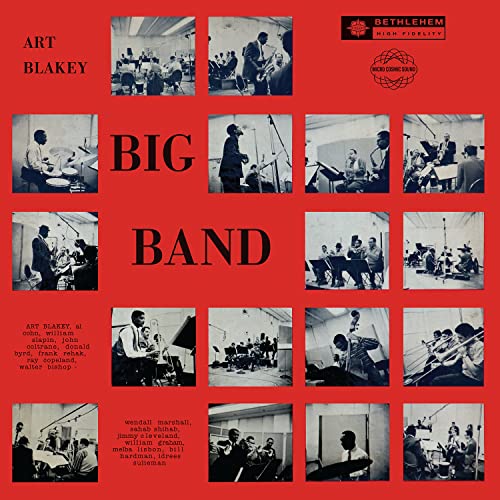 Red album cover with a grid of black and white jazz musicians.
