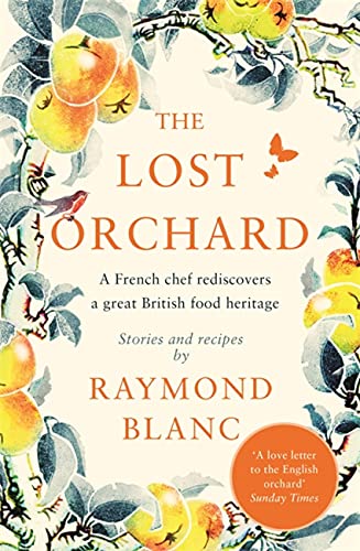 Book cover with illustrated apples, birds, and the title "The Lost Orchard.