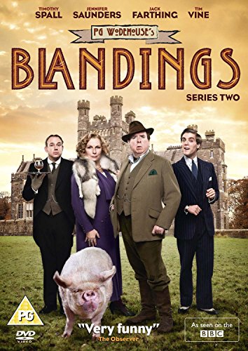 "Blandings Series 2 DVD cover featuring four actors and a pig in front of a castle."