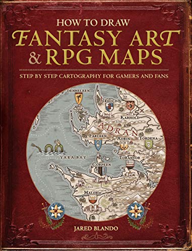 Red book cover with fantasy map illustration and title text.