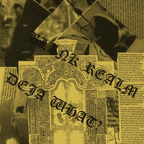 Yellow vinyl record cover with collage of ornate patterns and text.