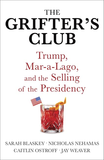 Book cover: “The Grifter’s Club” with a cocktail and American flag.