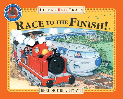 Red train races a silver bullet train on railway tracks.