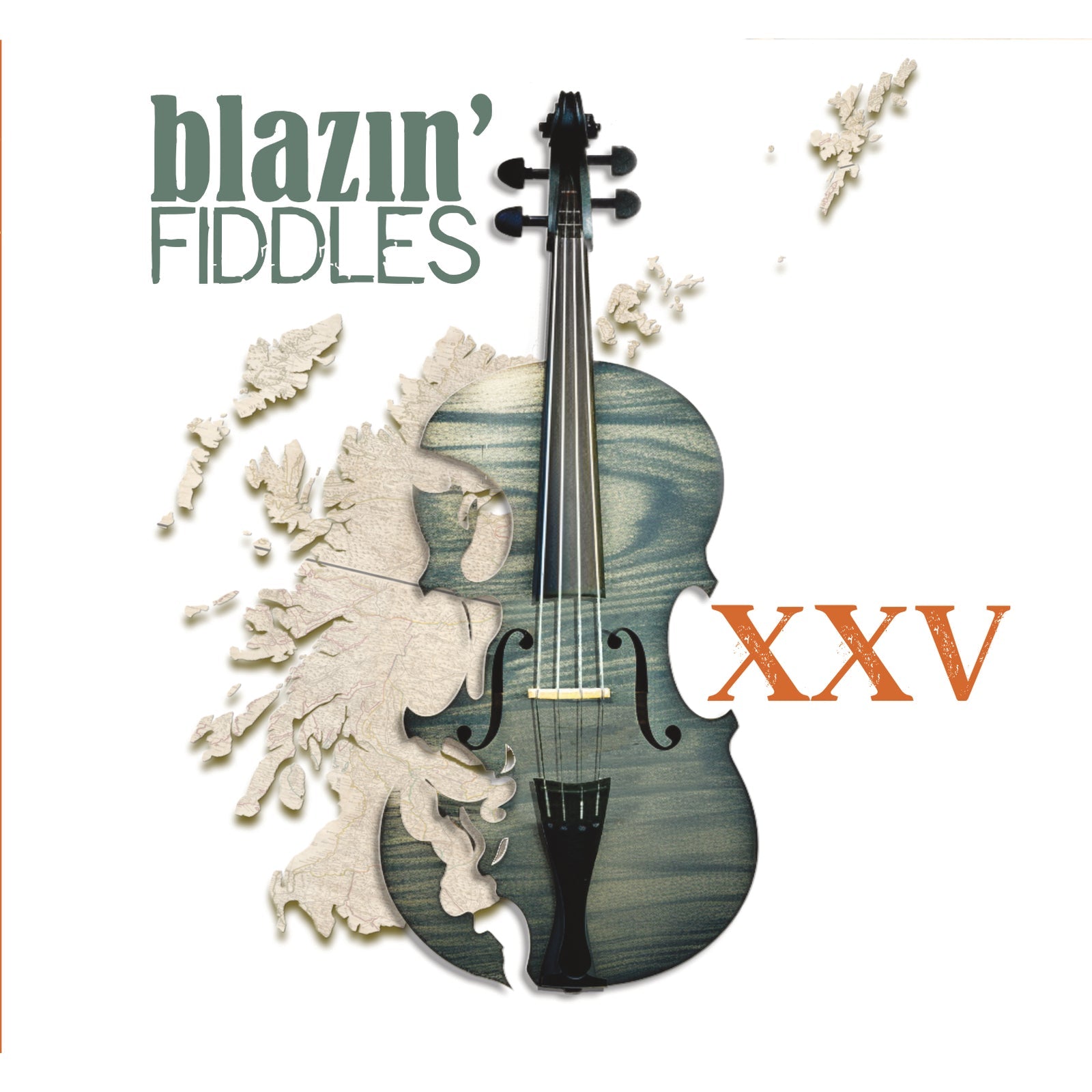 CD cover for Blazin’ Fiddles - XXV, featuring a violin and foliage.