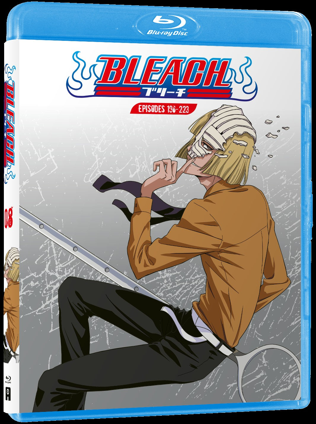 Bleach Blu-ray cover featuring a bandaged character in a dark suit.