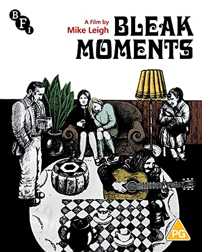 Blu-ray cover for Bleak Moments featuring a stylized illustration of people in a room.