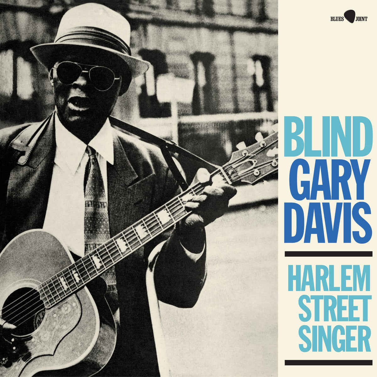Blind Gary Davis with guitar, album cover in black and white.