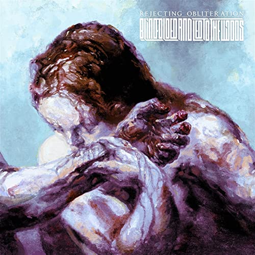 Painted image of a person with obscured face, clutching their head.