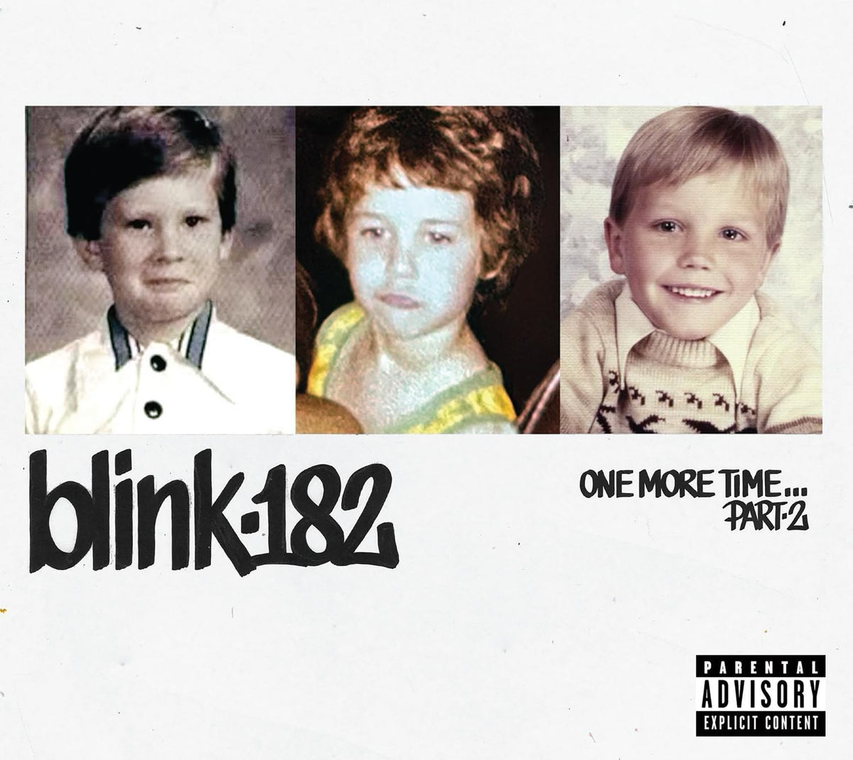 Blink-182 album cover featuring three vintage childhood photos and band logo.