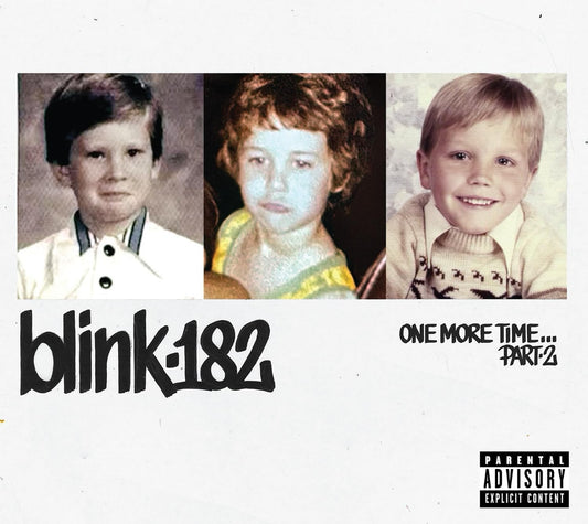 Blink-182 album cover featuring three vintage childhood photos and band logo.