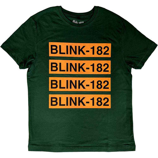 Black t-shirt with repeating Blink-182 logo pattern, size XXX-Large.