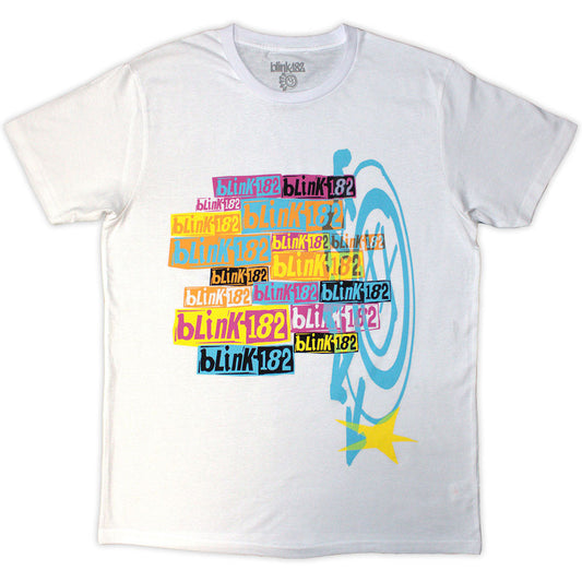 White unisex t-shirt featuring a multi-stacked Blink-182 logo on the front.