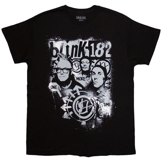 Black Blink-182 t-shirt with “One More Time” spray paint graphic, size large.