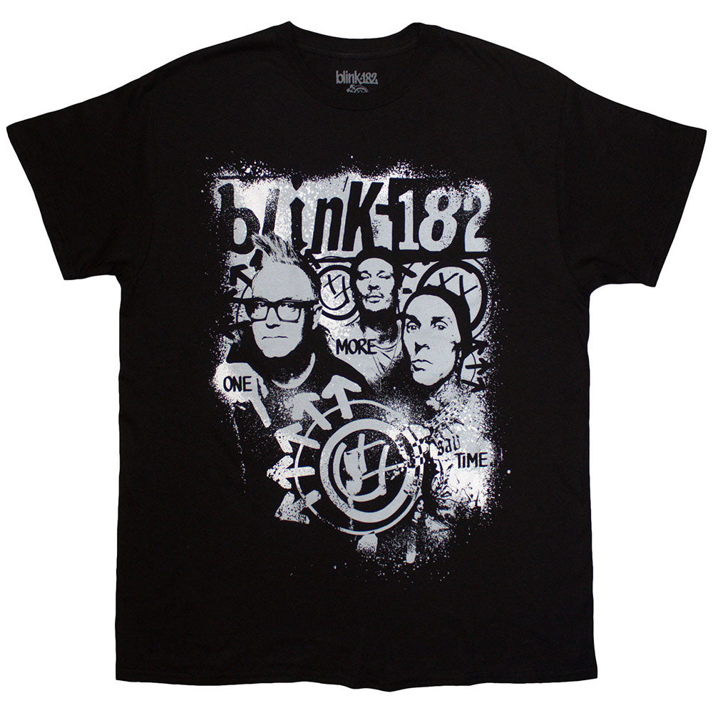 Black Blink-182 t-shirt with “One More Time” spray paint graphic, size large.