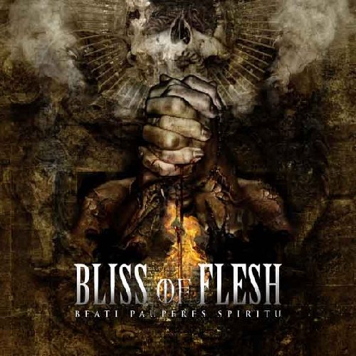 Dark, textured album cover with praying hands and skull imagery.