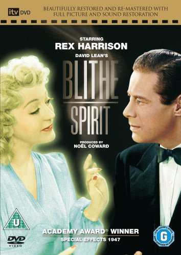 DVD cover for "Blithe Spirit" featuring two actors in formal wear.