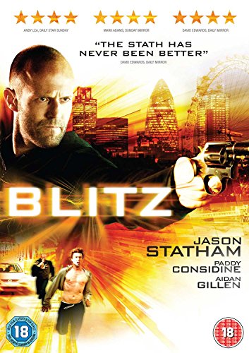 DVD cover for "Blitz" featuring Jason Statham with a gun, London skyline.