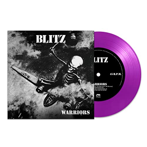 Blitz Warriors vinyl record with skeleton artwork and purple disc.