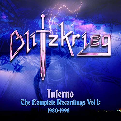 Album cover for Blitzkrieg’s “Inferno” featuring a sword and lightning.