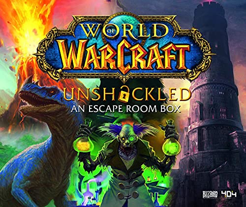 World of Warcraft escape room box featuring characters and a fiery landscape.