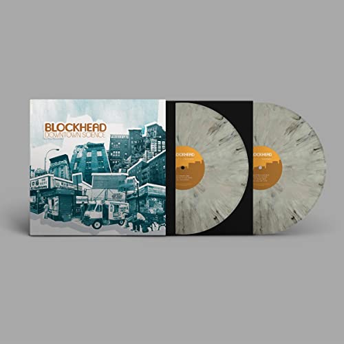 Blockhead Downtown Science vinyl record with illustrated cover and two marbled discs.