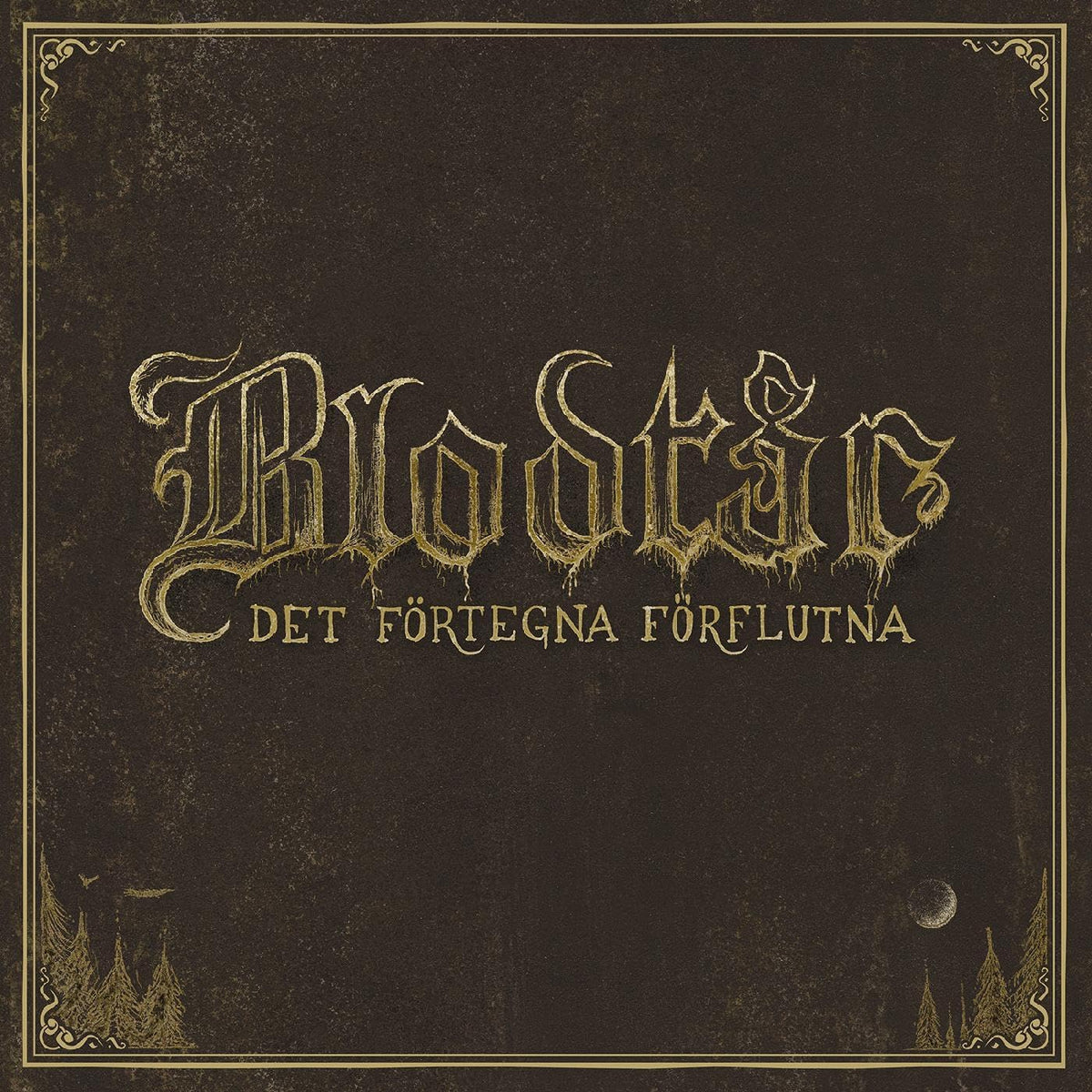 Dark album cover with ornate gold lettering and a small moon illustration.