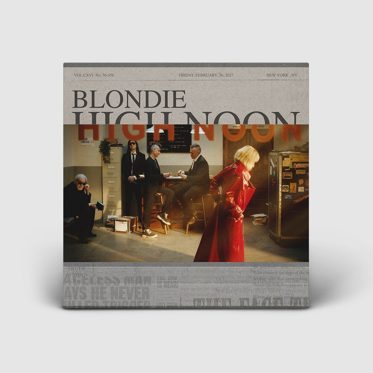 Blondie "High Noon" CD cover: figures in a vintage newspaper-themed scene.