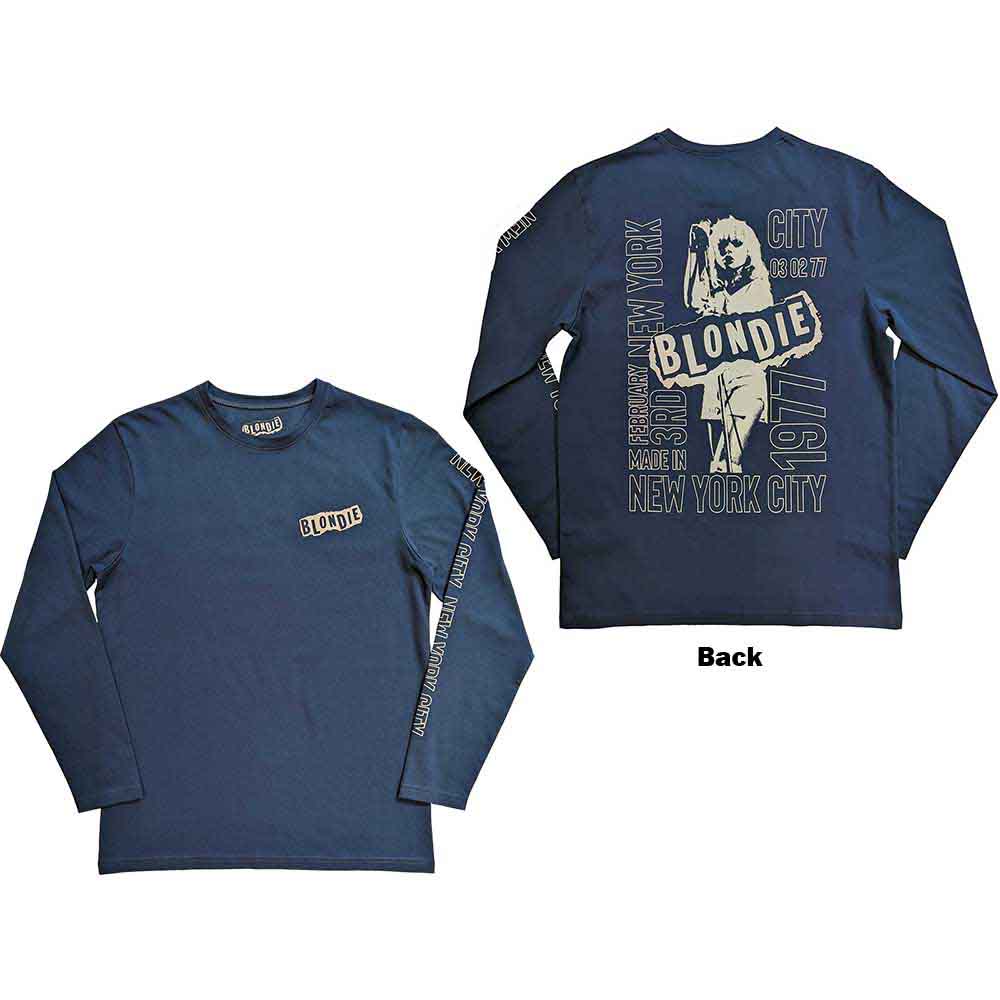 Long sleeve t-shirt, blonde graphic, NYC '77 print on back and sleeve.
