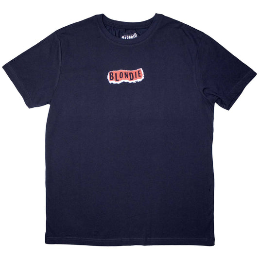 Medium blondie-themed t-shirt with a small, dark punk-style logo graphic.