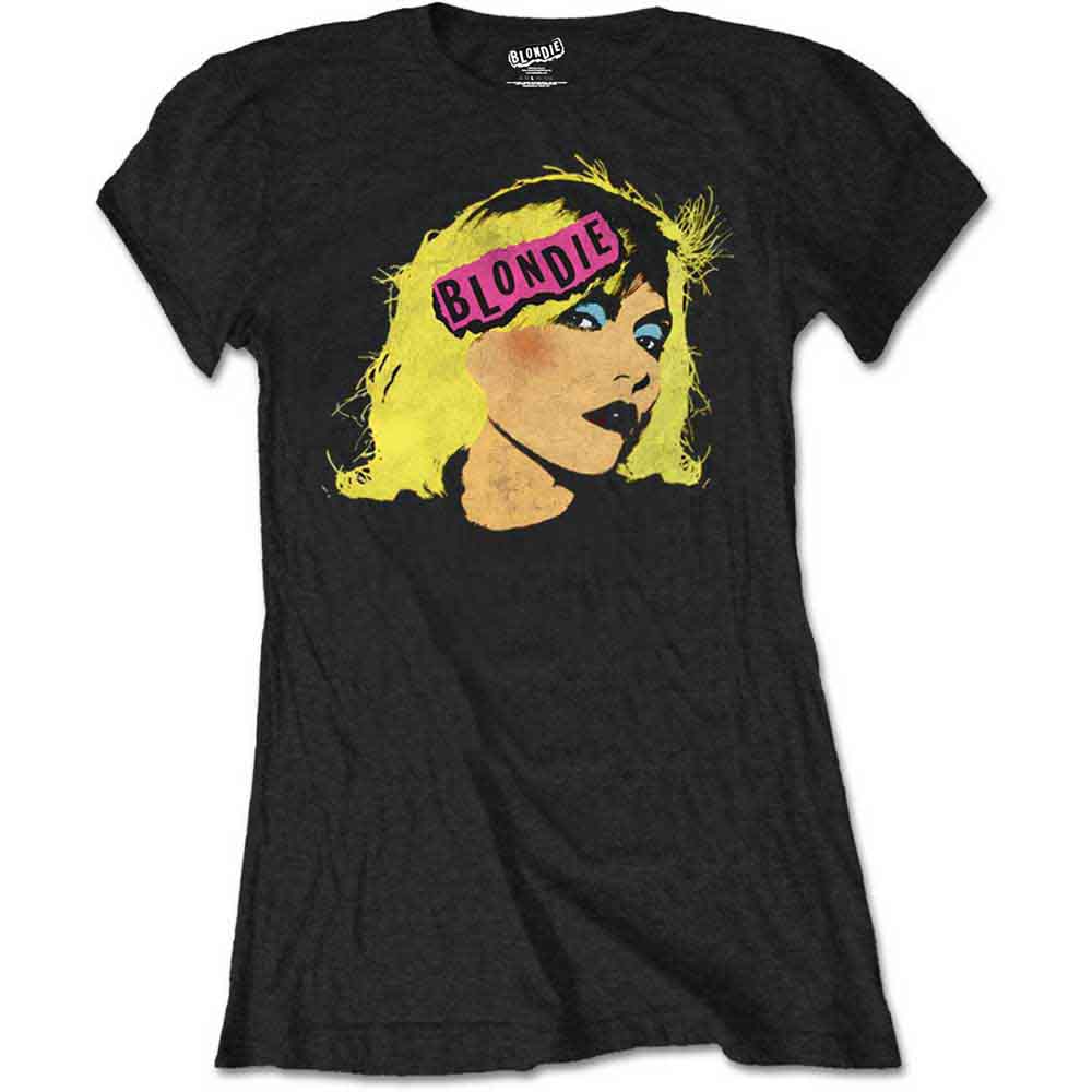 Black t-shirt featuring a stylized graphic of Debbie Harry with the Blondie logo.