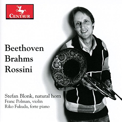 CD cover featuring Stefan Blonk with a natural horn, composers listed.