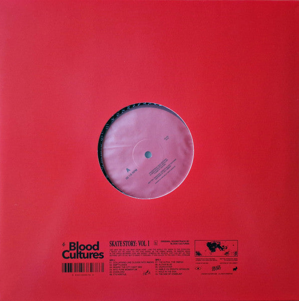 Red vinyl record sleeve with a circular cutout revealing a pink record label.