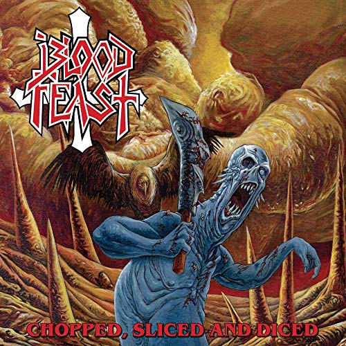 CD cover: gruesome illustration of a blue figure with a meat cleaver.