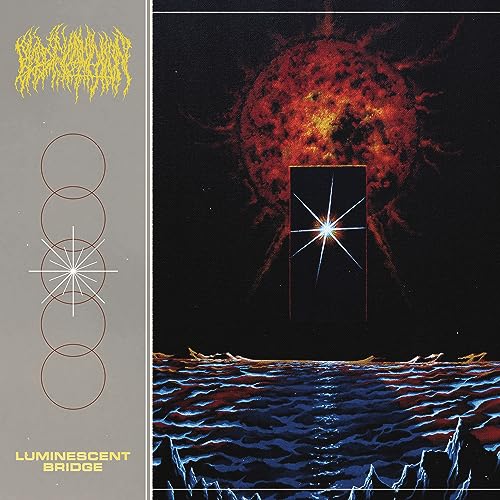 Vinyl album cover with cosmic imagery: red nebula, stars, and water.