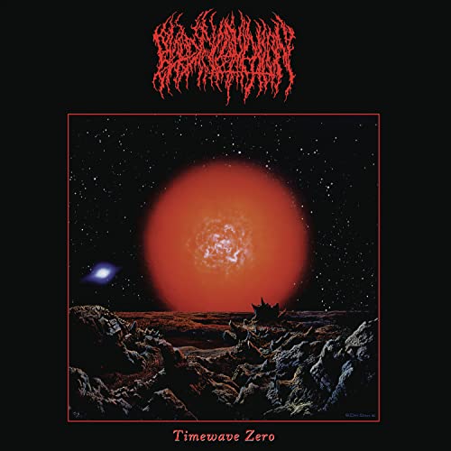 Album cover: red sun over rocky landscape, band logo at top.