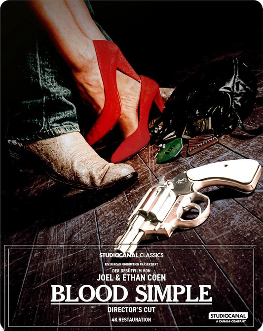 “Blood Simple” SteelBook Blu-ray cover: feet, gun, and shadowy floor.