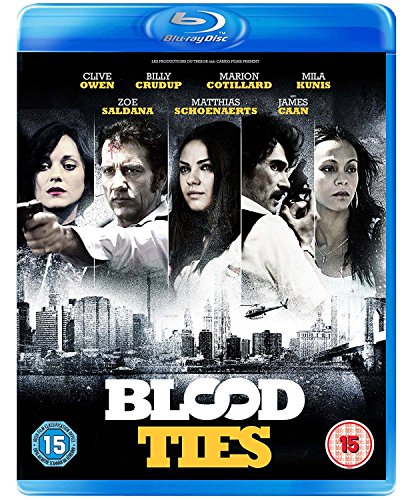 “Blood Ties” Blu-ray cover with cast photos and a city skyline.