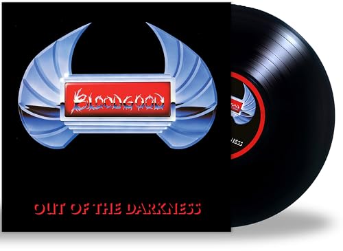 “Bloodgood - Out Of The Darkness” vinyl record with winged logo.