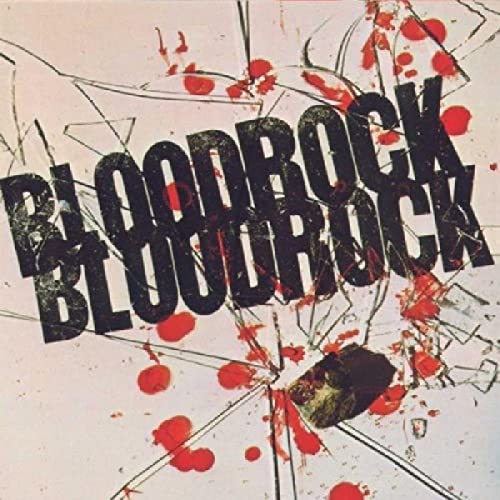 CD cover for "Bloodrock" with cracked glass and red splatters.