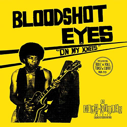 CD cover for Bloodshot Eyes’ “On My Knees” featuring a musician with a guitar.