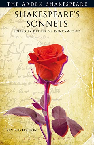 Book cover: Shakespeare’s Sonnets, with a red rose and script background.