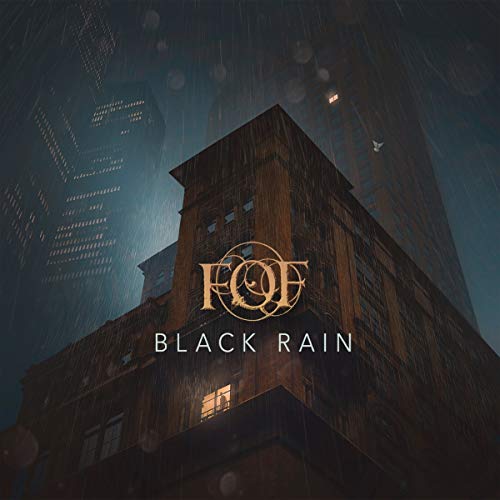 Album cover art showing a dark, rain-swept city building with text reading Black Rain.