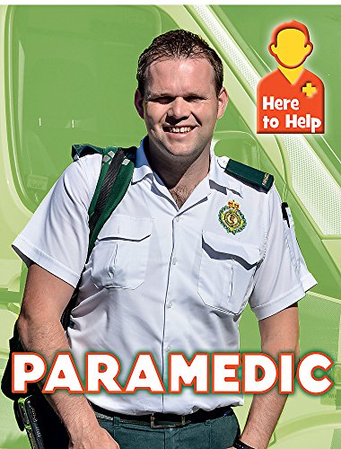 Paramedic in uniform smiling, with ambulance and "Here to Help" logo.