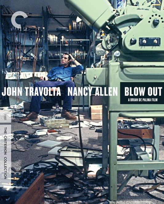 Blow Out Blu-ray cover featuring John Travolta in a sound recording booth.